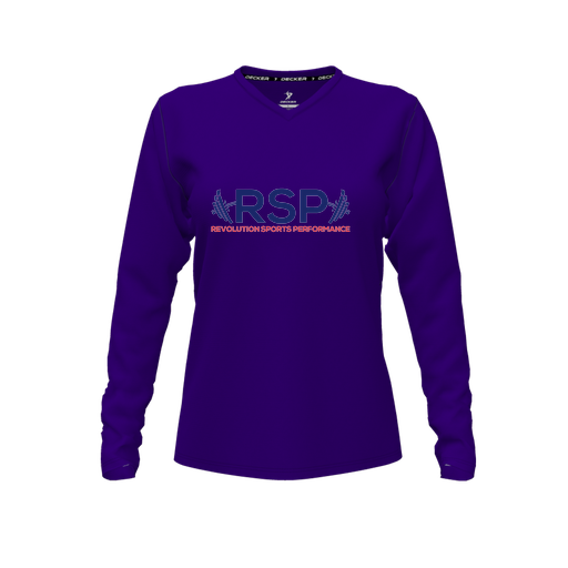 [CUS-DFW-TEES-CMF-VNK-LSL-PUR-FYXS-LOGO1] Decker Comfort T-Shirt (Female Youth XS, Purple, V Neck, Logo 1, Long Sleeve)