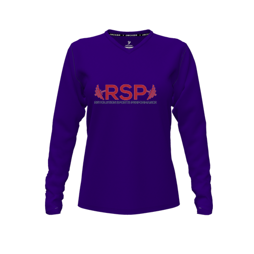 [CUS-DFW-TEES-CMF-VNK-LSL-PUR-FYXS-LOGO2] Comfort T-Shirt (Female Youth XS, Purple, V Neck, Logo 2, Long Sleeve)